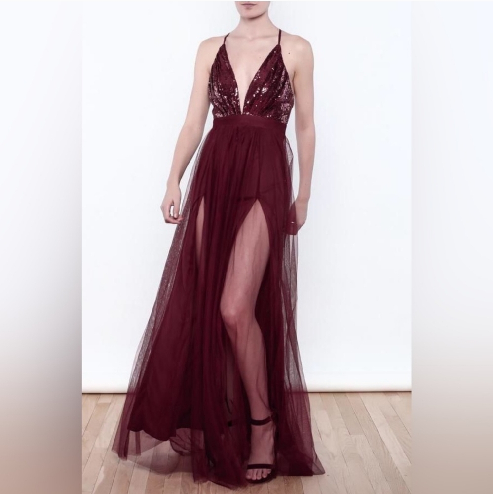 Luxxel Burgundy Sequin Maxi Dress